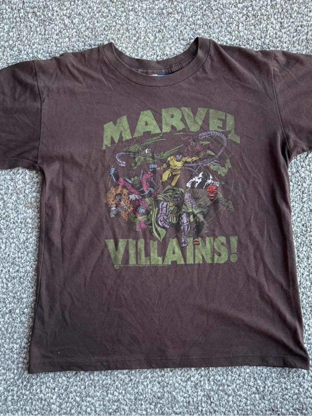 Marvel Brown Graphic Tee with Green Villains Print